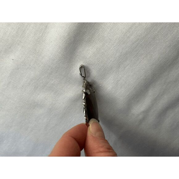 Vintage Silver Toned Wrapped Red Gemstone Necklace Pendent, Large, Swirls - Picture 3 of 6